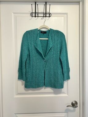 Jones New York Teal Open-Knit Sweater - Size Small- Preppy and Office Attire